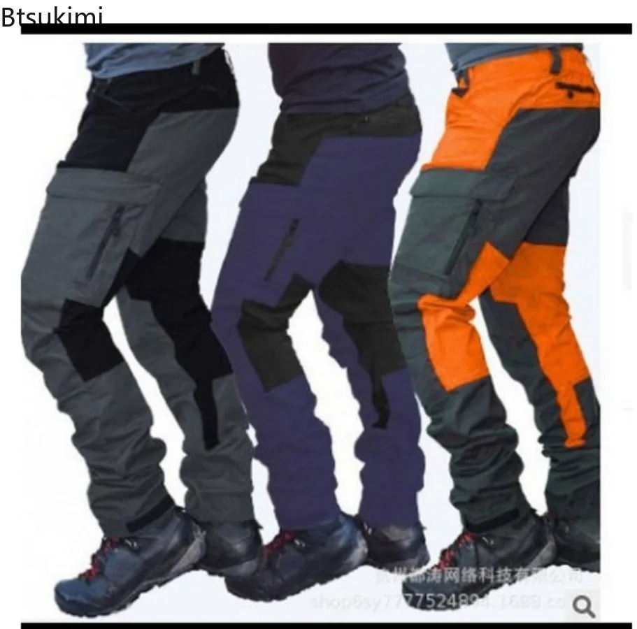 mens outdoor sports and leisure cargo pants fashionable color blocking multi pocket work backpacks jogging streetwear 250409