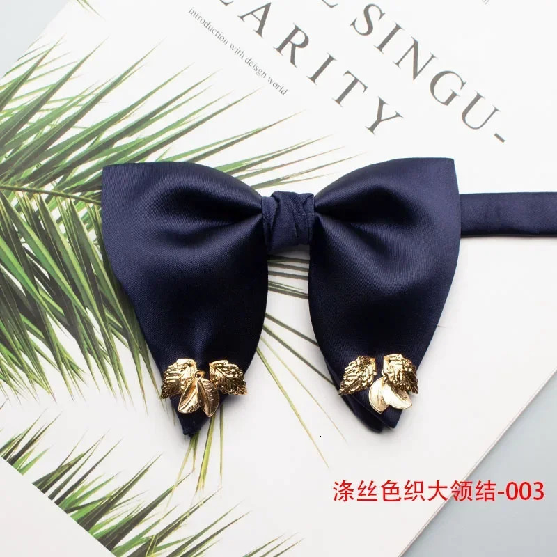 solid color high-quality polyester linen dyed large bow for mens and womens casual fashion metal inlaid bow 250407