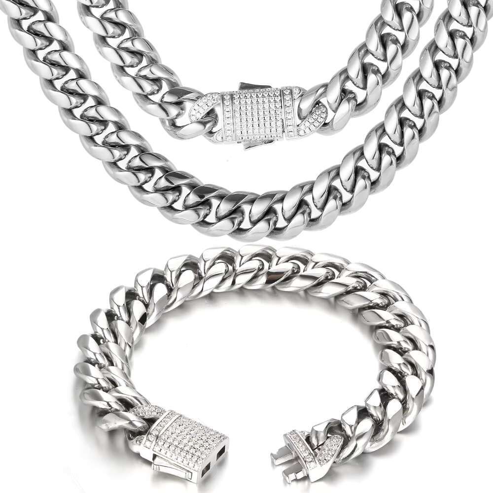 10mm 12mm 14mm 16mm 18K Gold Plated Hip Hop 316L Stainless Steel Choker Solid Miami Cuban Link Chain Bracelet for Mens