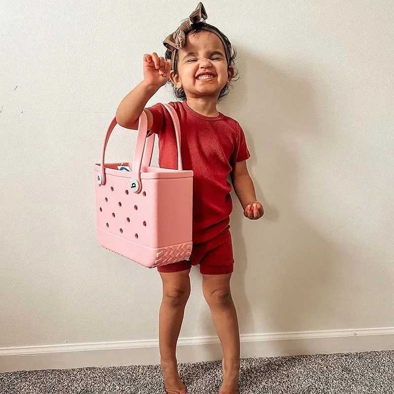 M/L/XL Beach Bag Fashion EVA Waterproof Picnic Storage Basket Travel Shopping Handbag Womens Shoulder Solid Color Handbag Y250409