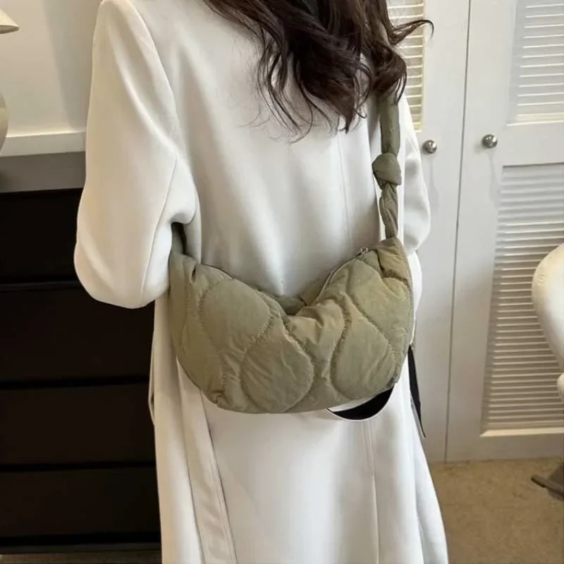 Womens inflatable shoulder bag soft cotton pad handbag wallet bedding cross body solid color bubble cloud 250408