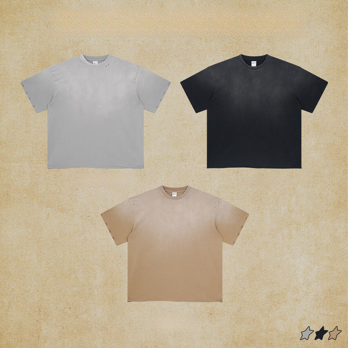 2025 Spring/Summer New Product, Niche Trendy Brand, Spray Dyeing, Cutting, Destruction, Washing, Doing Old, Men's Short sleeved T-shirt