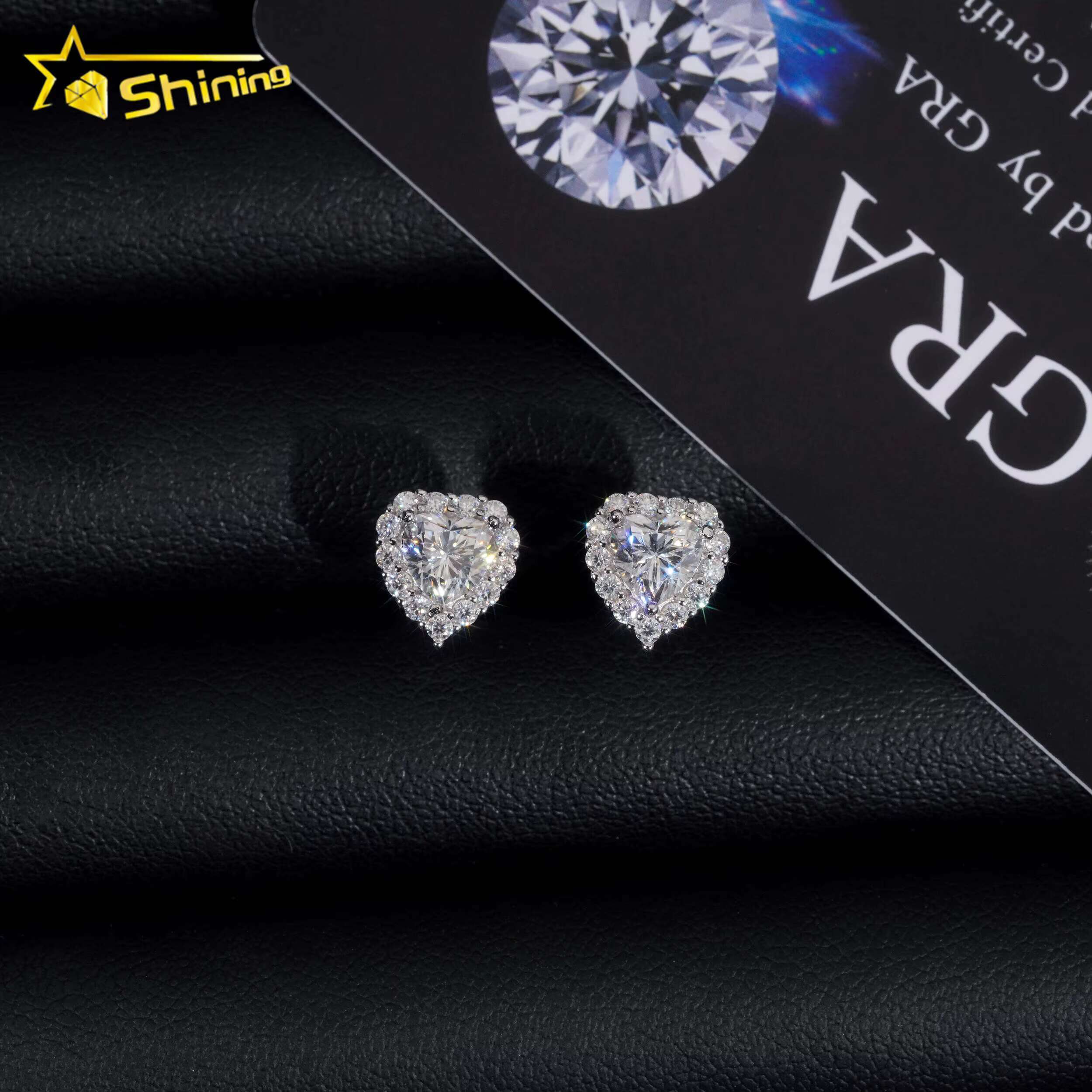 Hip Hop Jewelry Pass Tester GRA Certified Stocks Brilliant Diamond 925 Sterling Silver Moissanite Stud Earrings Heart Earrings