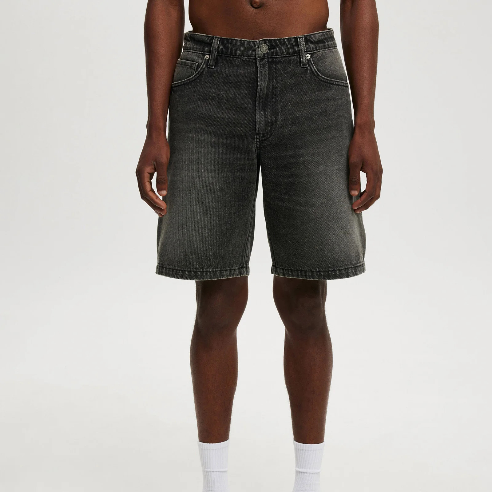 Casual Mens Knee Length Denim Shorts Fashion High Waist Loose Fit Baggy Jean Shorts for Summer Daily Streetwear 250408