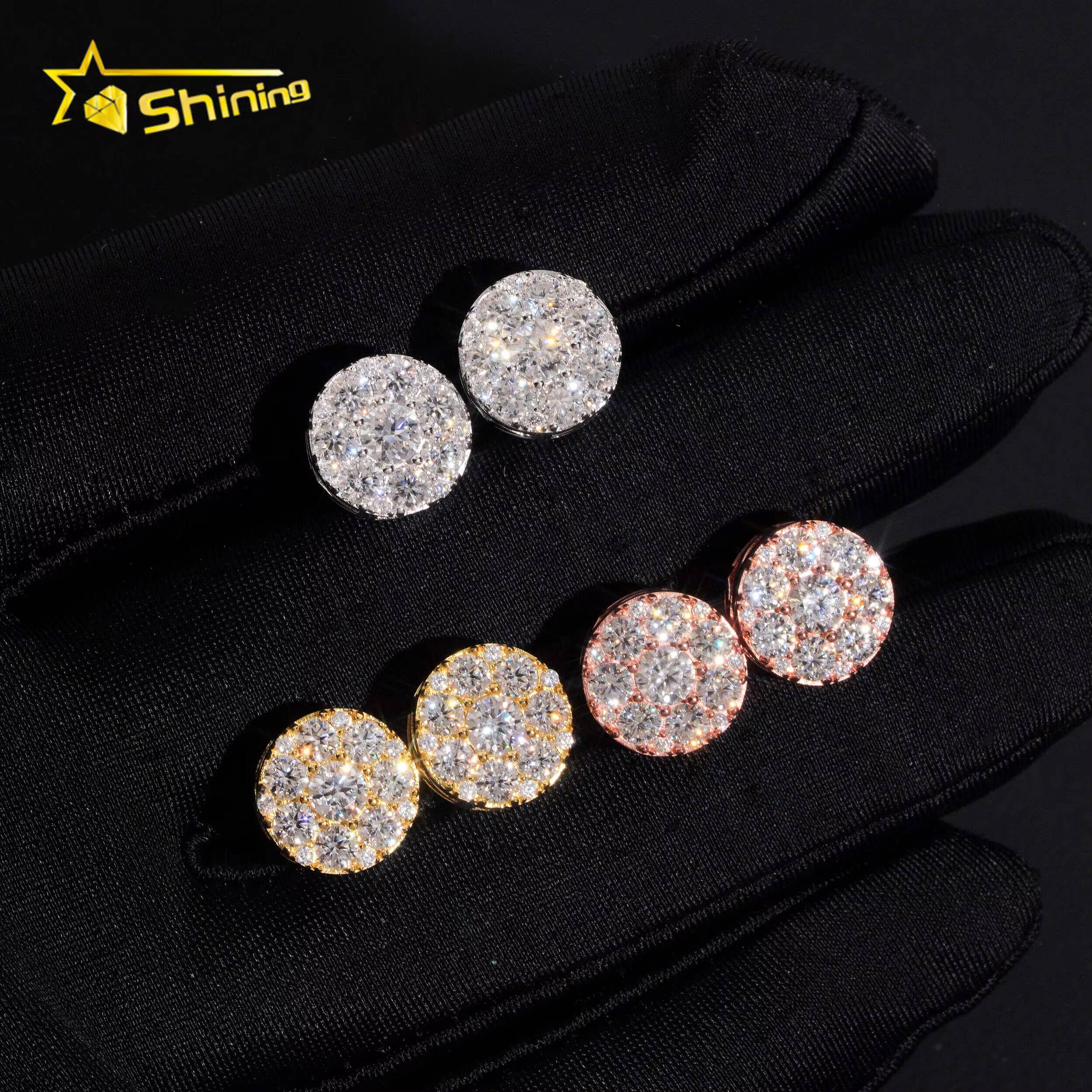 Hot Selling Fashion Earrings Men Women Hip Hop Moissanite Stud Earrings Custom Iced Out Silver 925 Earrings Daily Wear