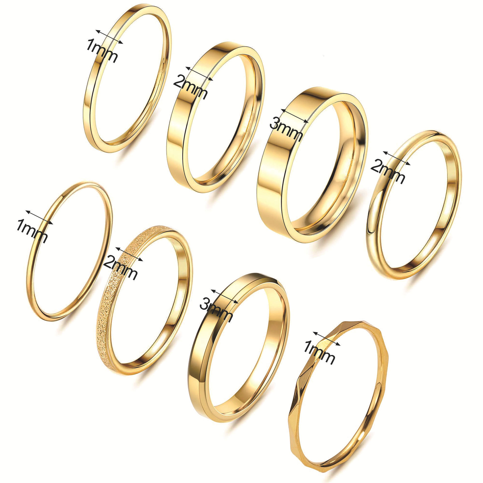 Hot selling eight piece women's exquisite titanium steel minimalist stacked thin plain ring set