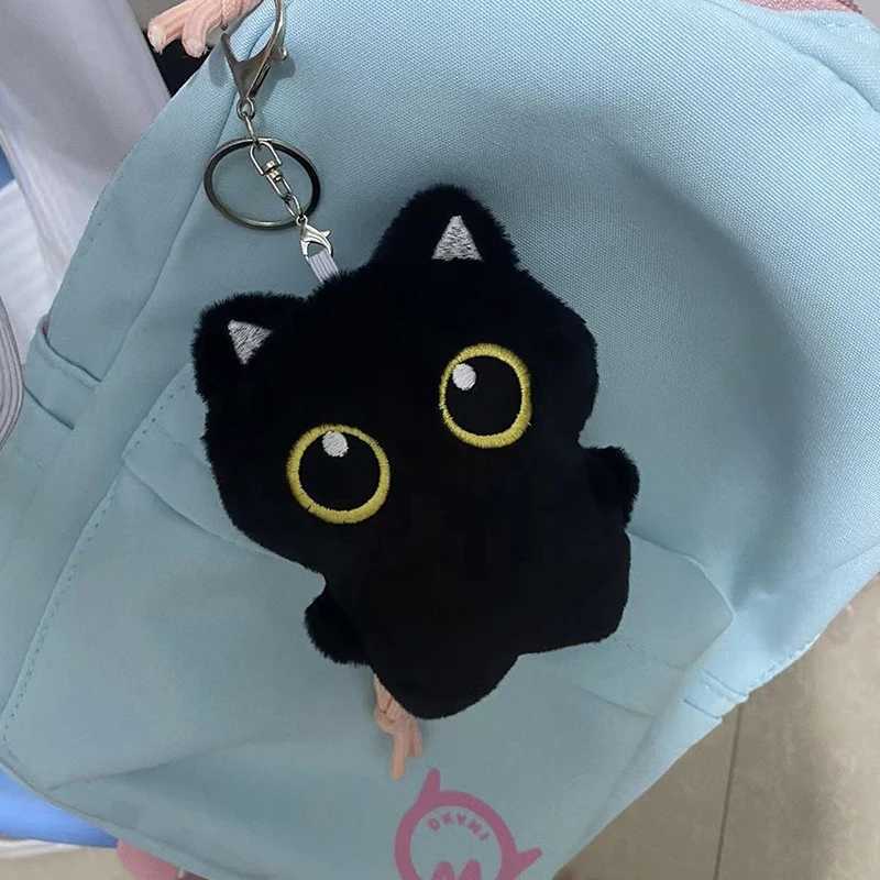 12cm Cute Black Cat Plush Toy Keychain Cartoon Kitten Soft Fill Doll Pendant Car Key Ring Backpack Decoration Childrens GiftXJ250409