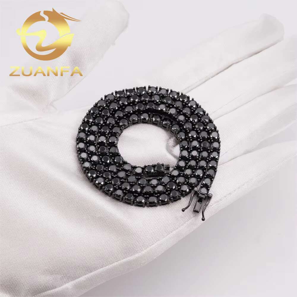 Instock 2mm 3mm 4mm 5mm 6.5mm Black Moissanite Diamond Tennis Necklace VVS 925 Silver Hip Hop Iced Out Tennis Chain