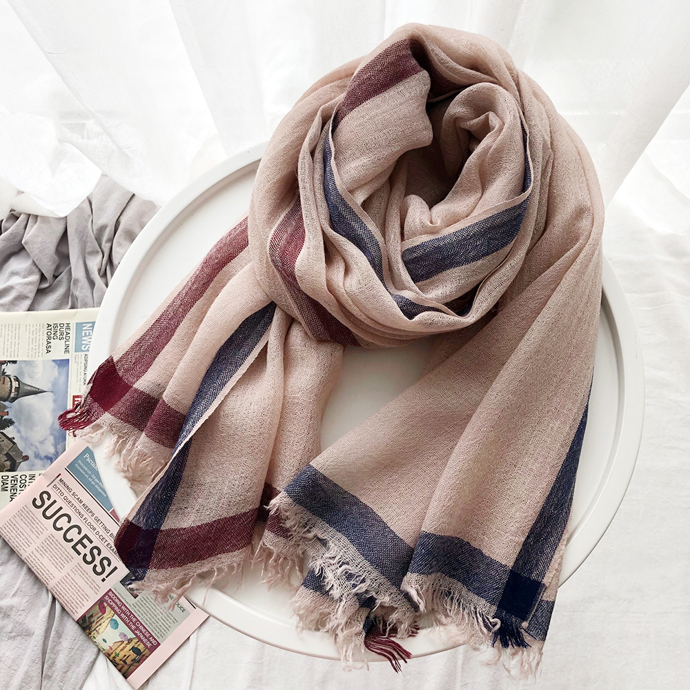 K342 2025 thin wool scarf women's foreign trade new Korean version border solid color Amazon scarf wool shawl cross-border