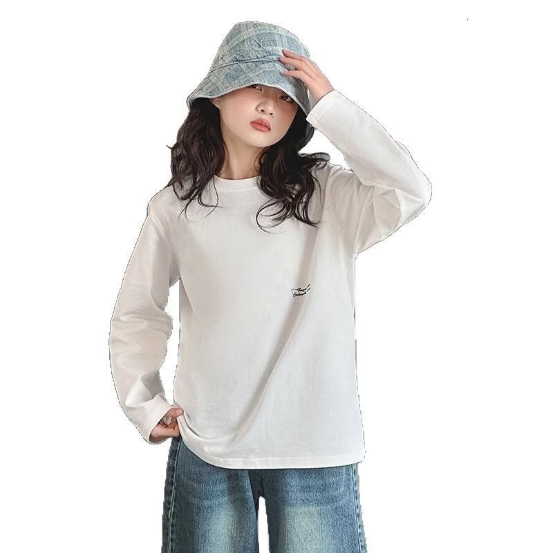 Ddmyshoesvip Girls Long Sleeved T Shirt Spring Autumn New White Base Shirt For Spring Medium And Large Children S Pure Cotton Top