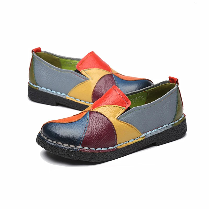 WOIZGIC Womens Ladies Female Woman Mother Shoes Flats Genuine Leather Loafers Moccasins Mixed Colorful Non Slip On Plus Size 42 250402