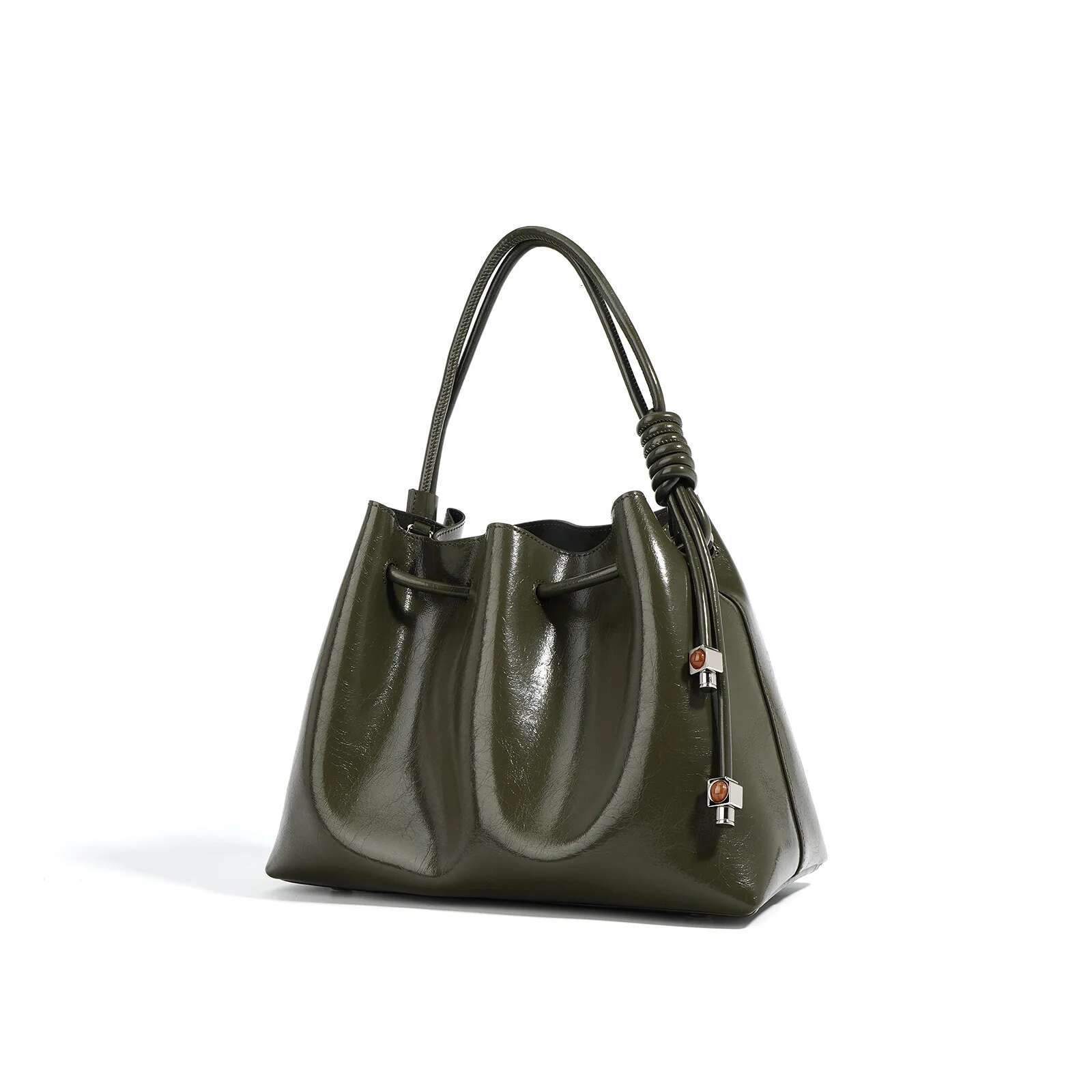 New Fall Winter Genuine Leather Women's Female Commuting Fashion Bucket String Clouds Handbag Ladies Brand Bag
