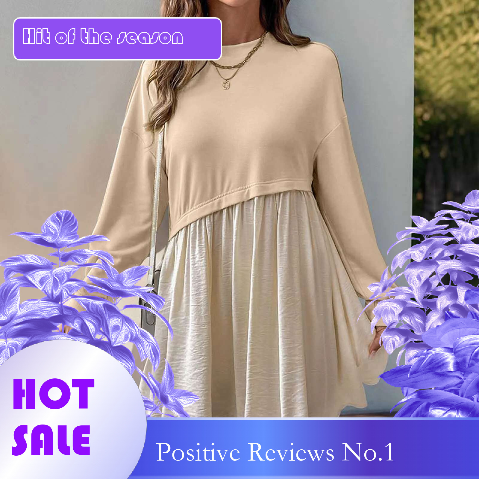 Dongdumaoyi Contrast Patchwork Casual Dress Women Spring New Loose Mini Dresses Elegant Round Neck Long Sleeve A Line