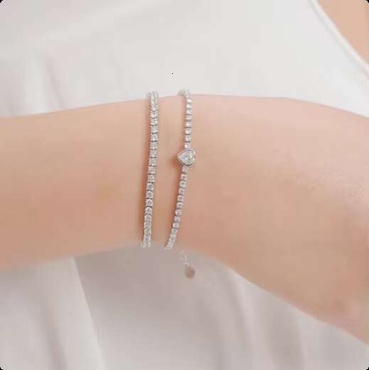 Loveher Unisex High-End Tennis Bracelet Shiny Silver Plated CZ Stone Iced Moissanite Diamond Fashion Chain Link Bracelet Brass