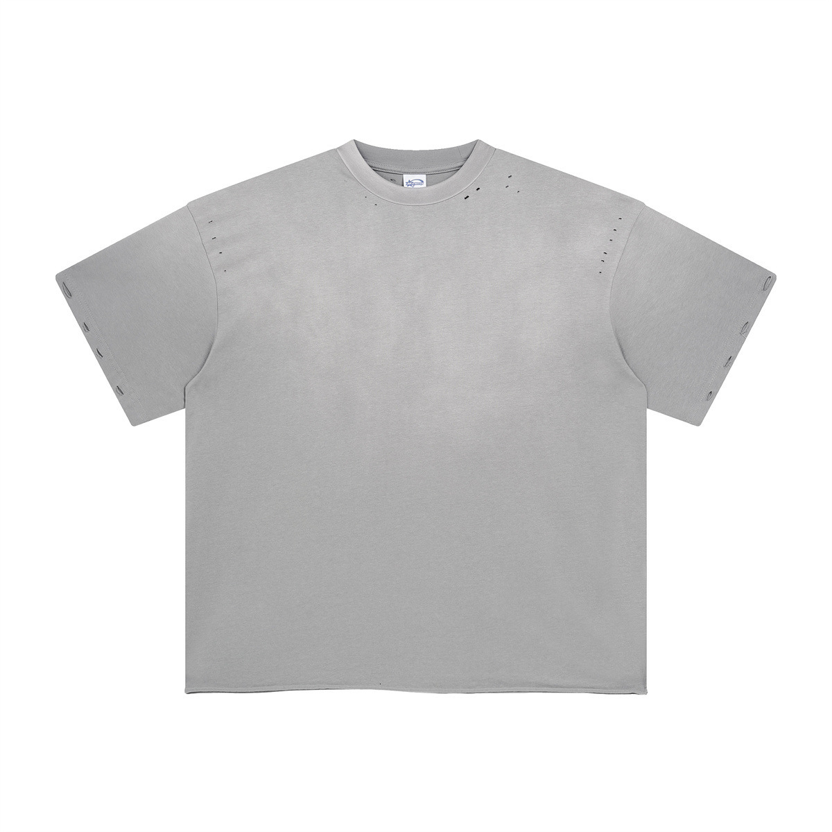 2025 Spring/Summer New Product, Niche Trendy Brand, Spray Dyeing, Cutting, Destruction, Washing, Doing Old, Men's Short sleeved T-shirt