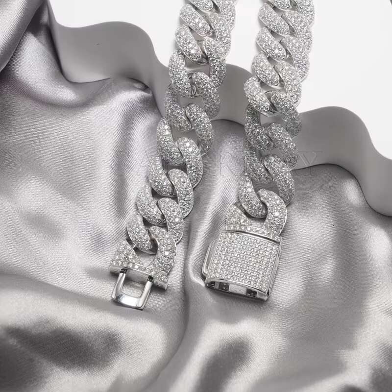 15mm Hip Hop Style Ice Out Silica Cuban Necklace Sier Platinum Plated Men's