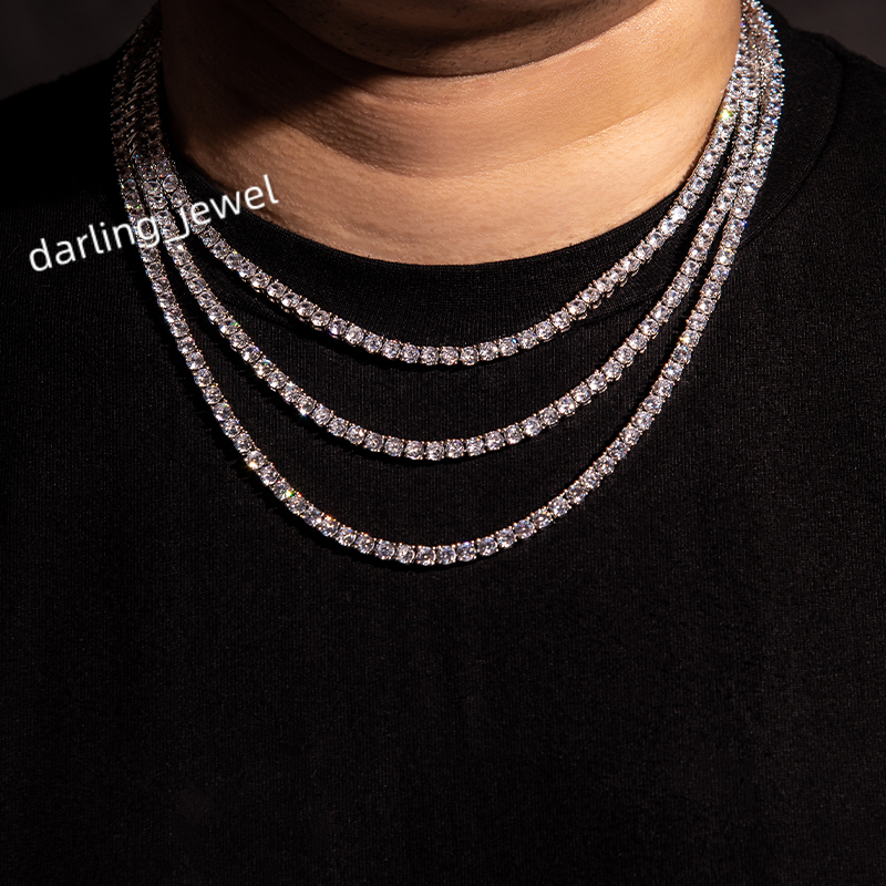 Fashion Jewelry 925 Sterling Silver Iced Out 20inches Mossanite Tennis Link Chains 4mm D VVS Moissanite Tennis Necklace