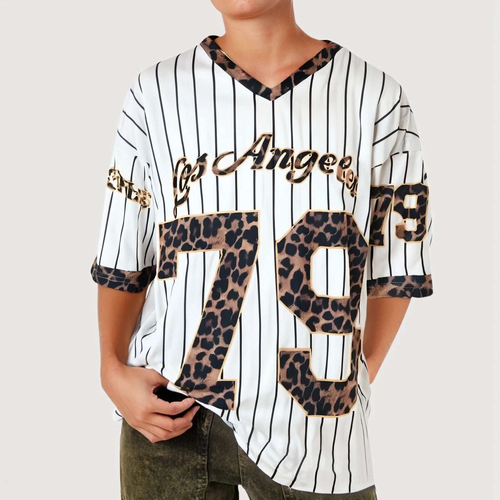 Dongdumaoyi Women S Los Angeles Letter Print V Neck Short Sleeve T Shirt Summer Graphic Tee Baseball Jerseys Oversized Sport Shirt