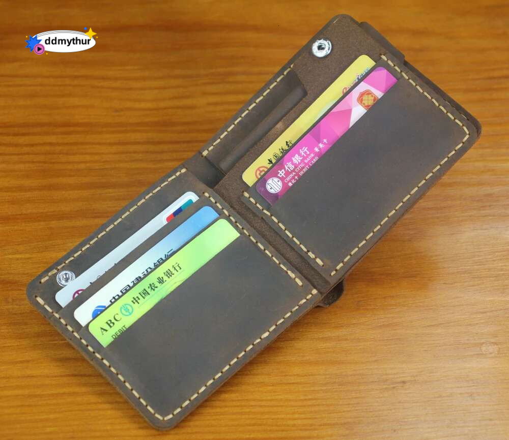Handmade 100% Genuine Leather Men Purse Short Clip with Coin Pocket Male Money Bag Multi-Card Wallet Vintage ddmythur