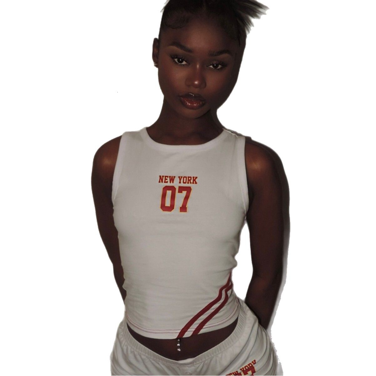 2025S Designer Women S Set Summer Umbilical Short Letter Number Printed Tank Top Waist Shorts Set