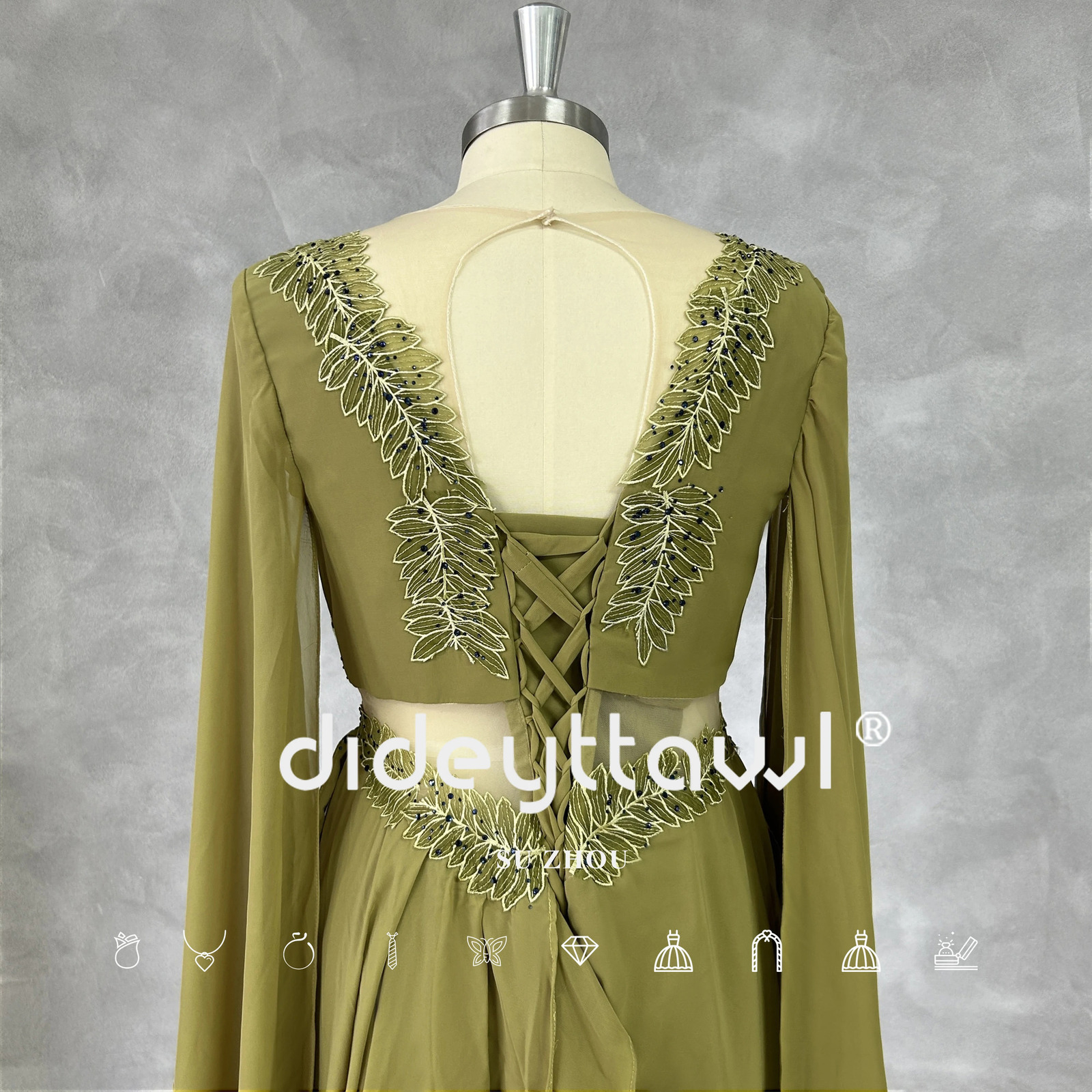 DIDEYTTAWL Real Pos Eras Tour Leaf Decal Vneck Cut Long Sleeve Ball Dress Aline Lace Back Evening 250409