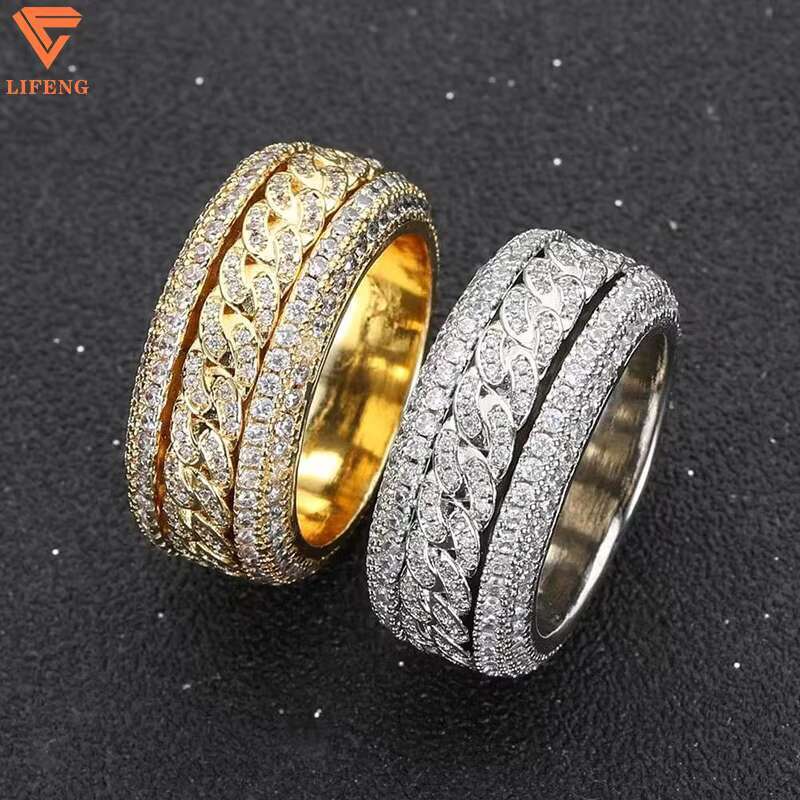 Fashion Jewelry Custom Hip Hop Ring 925 Sterling Silver Plated 18 K Gold Ice Out Moissanite Diamond Ring Wedding Ring