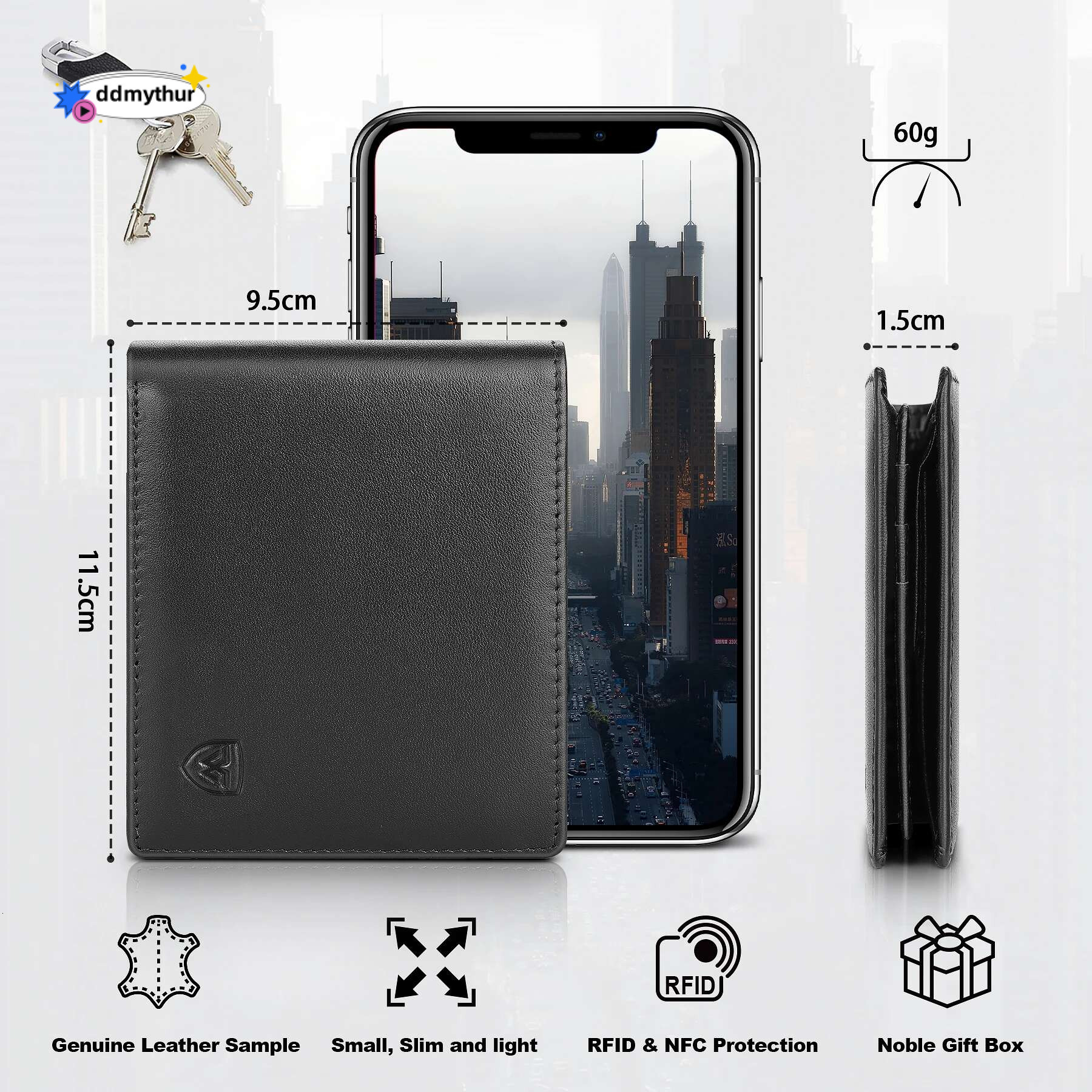 Genuine Leather Wallet Men Classic Black Soft Purse Coin Pocket Credit Card Holder ddmythur