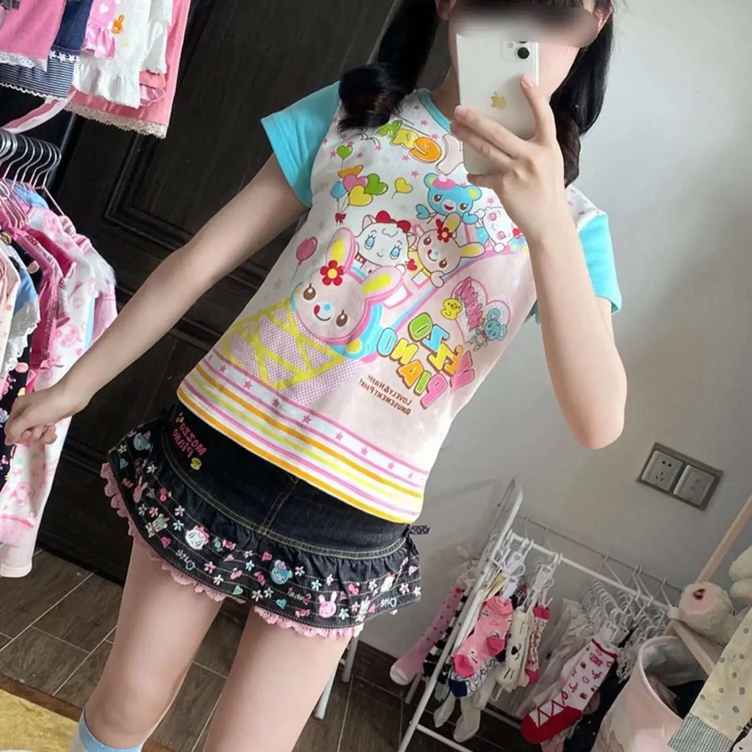 Japanese Kawaii Clothes Cute Cartoon Graphic T Shirts Summer New Short Sleeve Sweet Girl Y2k Student Lolita T-shirt Crop Top
