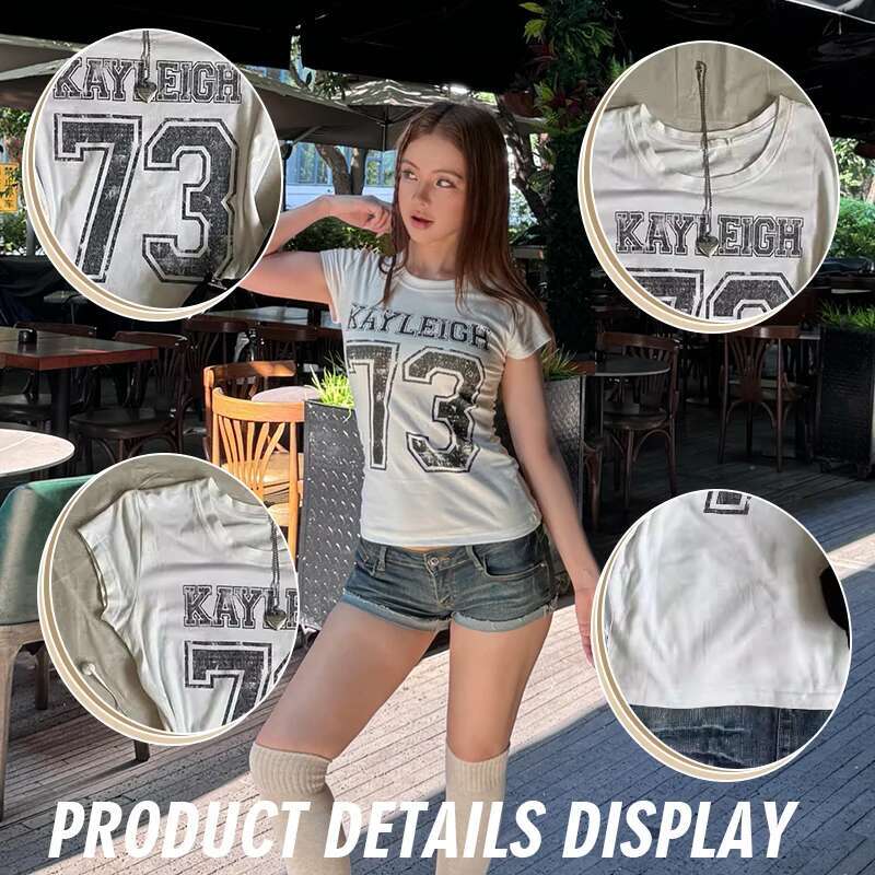 Wmen clothing Y2K Subculture Vintage Short Sleeve Tops Number Letter Print T-shirt Slim Sexy Summer 2024 Punk Goth Tees