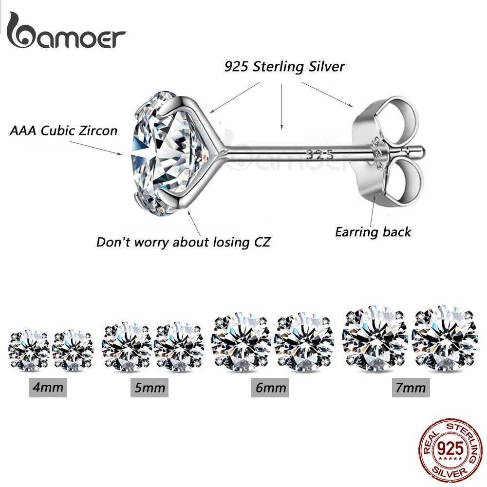 bamoer CZ Stud Earrings 925 Sterling Silver Platinum Plated Round Cubic Zirconia Hypoallergenic Earrings 4mm 5mm 6mm 7mm BSE166 Z250408
