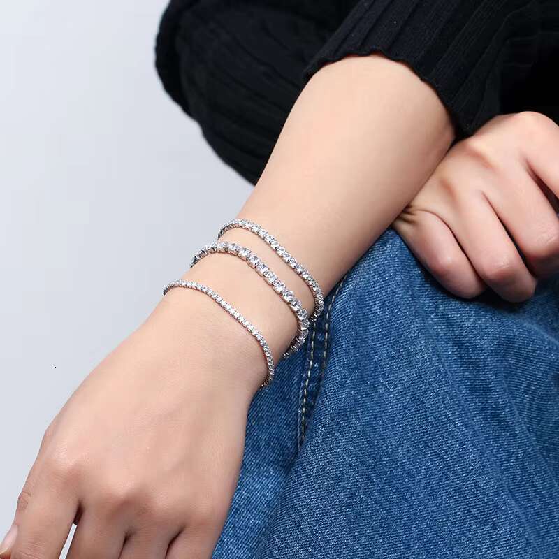 RINNTIN SB94 3mm Cubic Zirconia 925 Sterling Silver Bridal Wedding Jewelry Women Men Diamond 3A CZ Tennis Bracelet