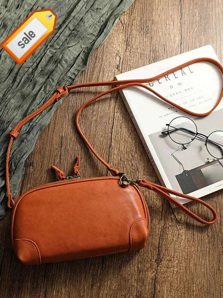 Handmade Genuine Leather Shoulder Women 2025 Sg Bag Zipper Small Bag For Phone Wallets Crossbody Bags Female Clutch