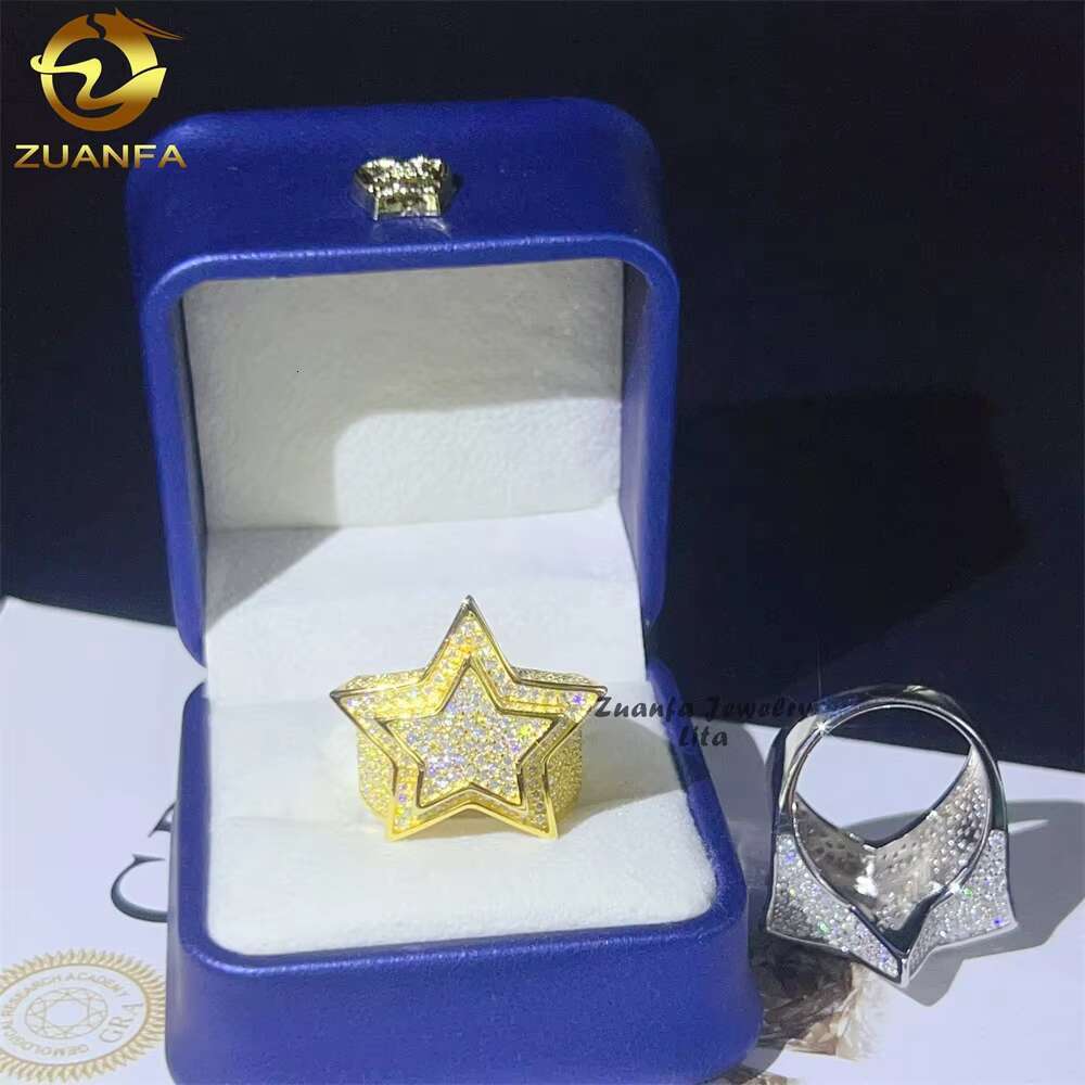 Custom Hip Hop Star Iced Out 18k Gold Plated 925 Sterling Silver Moissanite Rings for Men