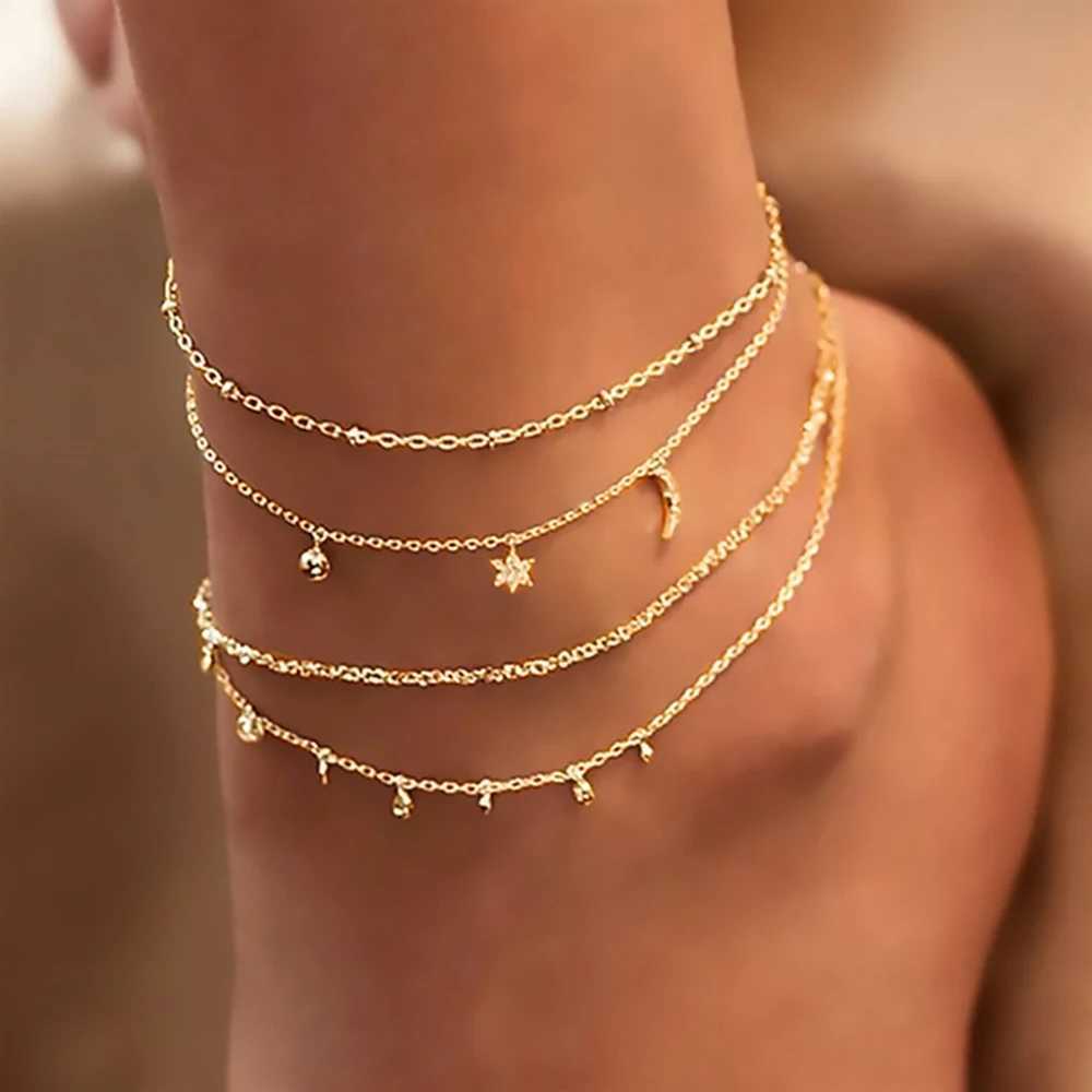 FNIO Bohemian Charm Anklet Set For Women Star Moon Ankle Bracelet On Leg Foot Chain Female Beach Jewelry Z250408