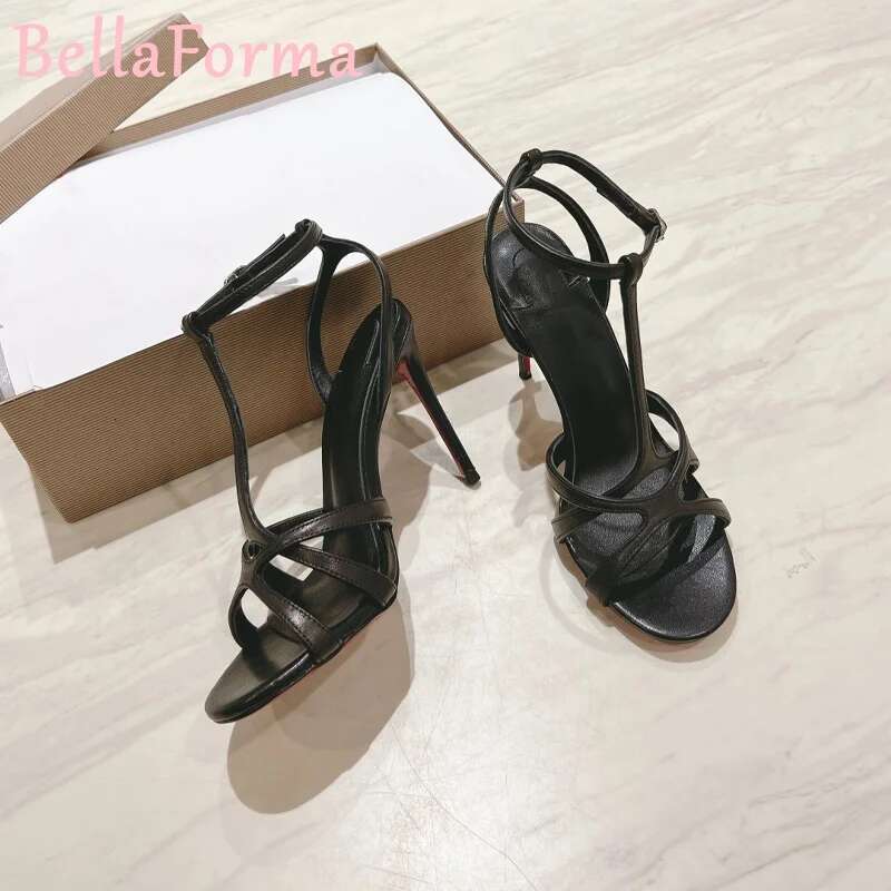 Women's T-Strap Sheepskin High Heels Crocodile Texture Sexy Mature High-End Banquet Wedding Open-Toe Stiletto Fish Mouth Sandals