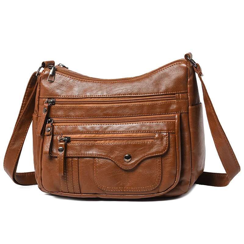 Soft PU Leather Waterproof Shoulder Women Retro Casual Crossbody Bag Multiple Pockets Large Capacity Classic All Match Bags