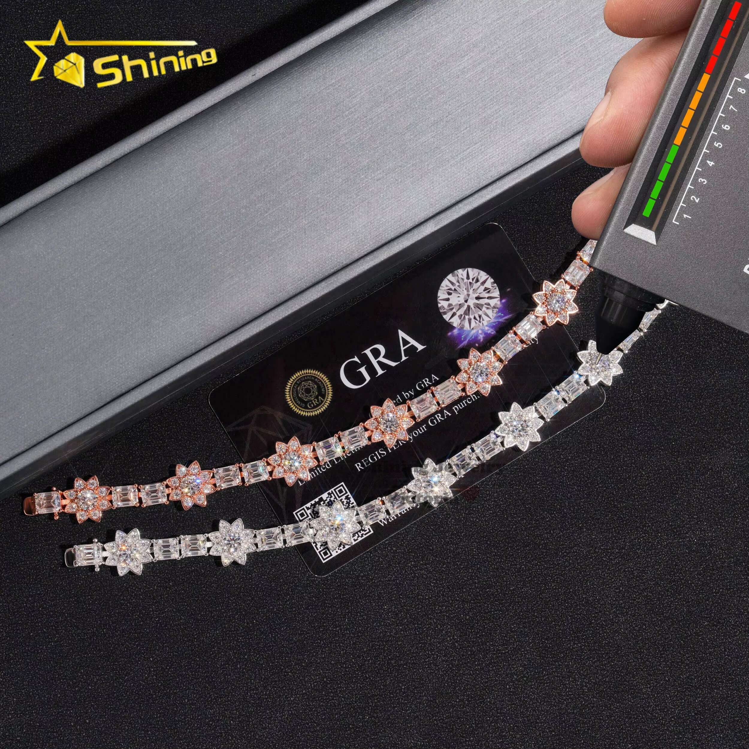 New Fashion 13mm Flower Style Fancy Cut Vvs Moissanite Diamond Tennis Bracelet