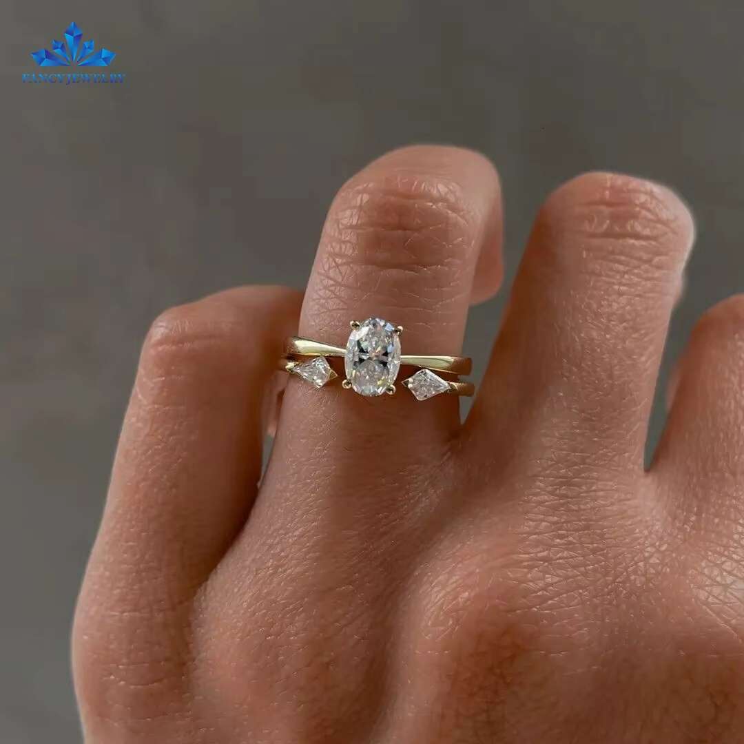 2ct Oval Moissanite Ring Solitaire Rings Gold Engagement and Wedding 18K Yellow CLASSIC Gemstone Rings Fancy Jewelry Anchor