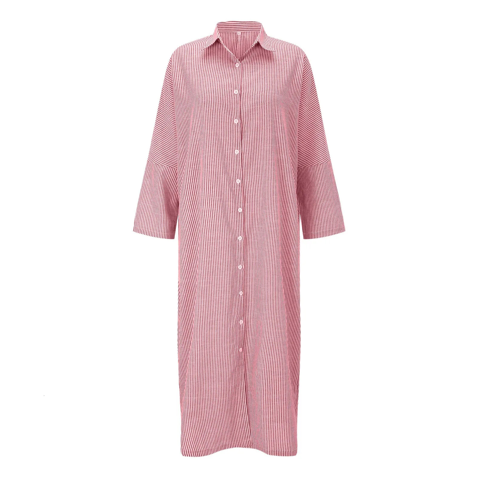 Womens Bohemian linen cotton striped cardigan dress oversized plus size shirt womens casual summer 250409