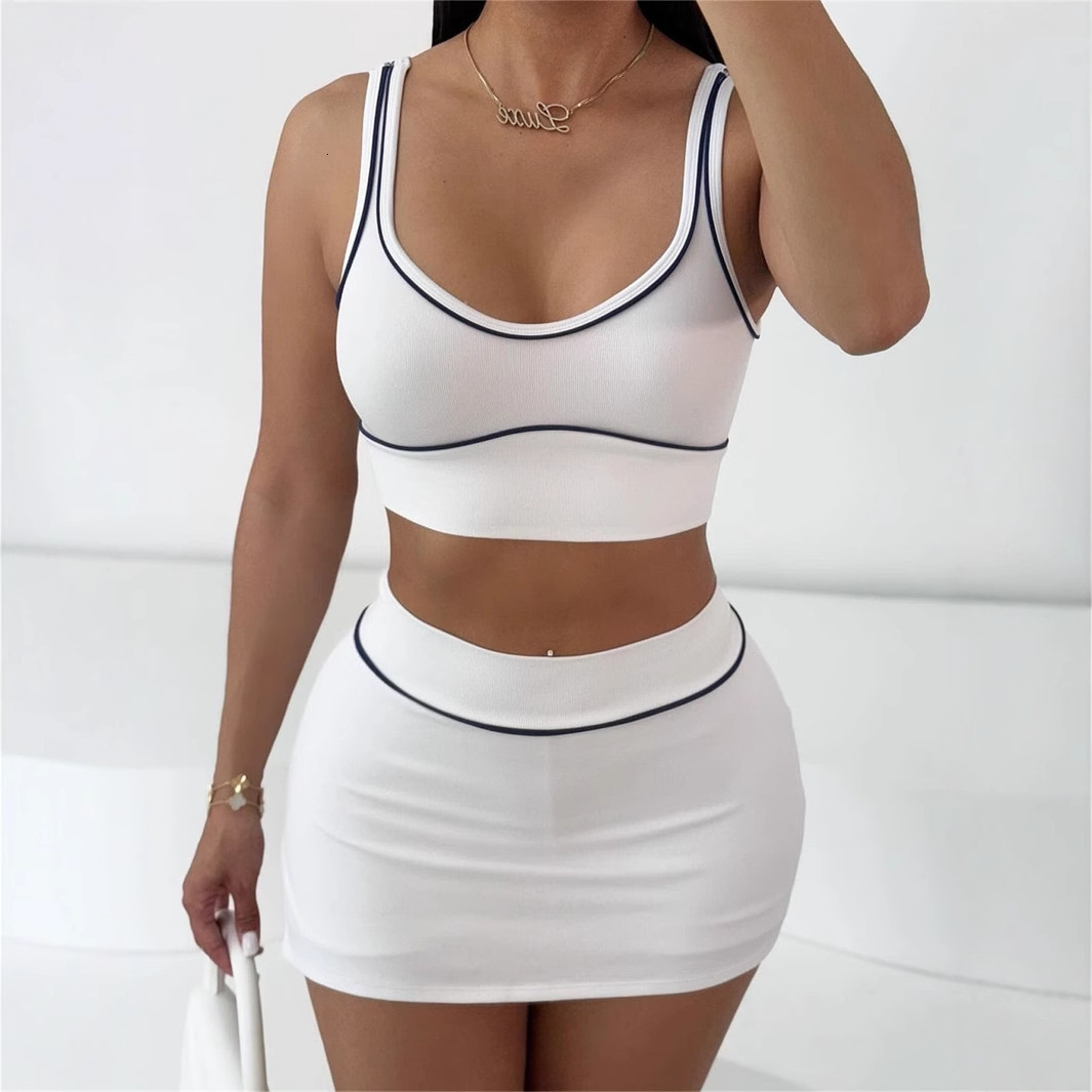 2025S Designer New Spring s Fashion Sports Strap Top Sexy Slimming Hip hing Short Skirt Set for Women