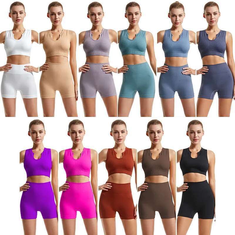 Seamless Sports Set Women's 2PCS Yoga Suit Fiess Bra with Cycg Shorts Gym Elastic Workout Outfit Activewear