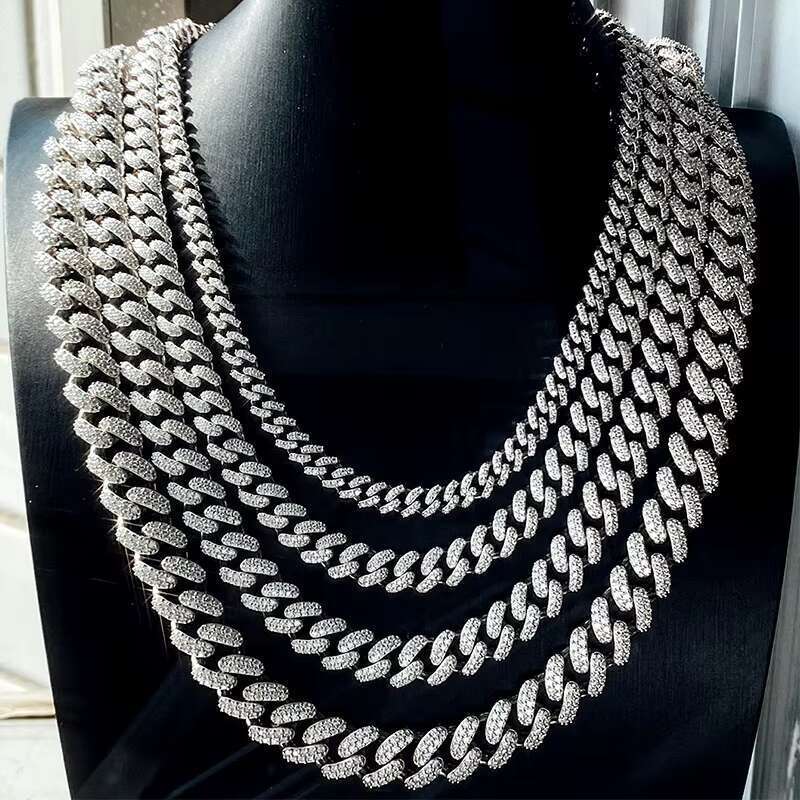 Wholesale 6MM 8MM 10MM 12MM 15MM Sier k Chain Ready To Ship Hip Hop Iced Out Moissanite Dia Cuban Necklace