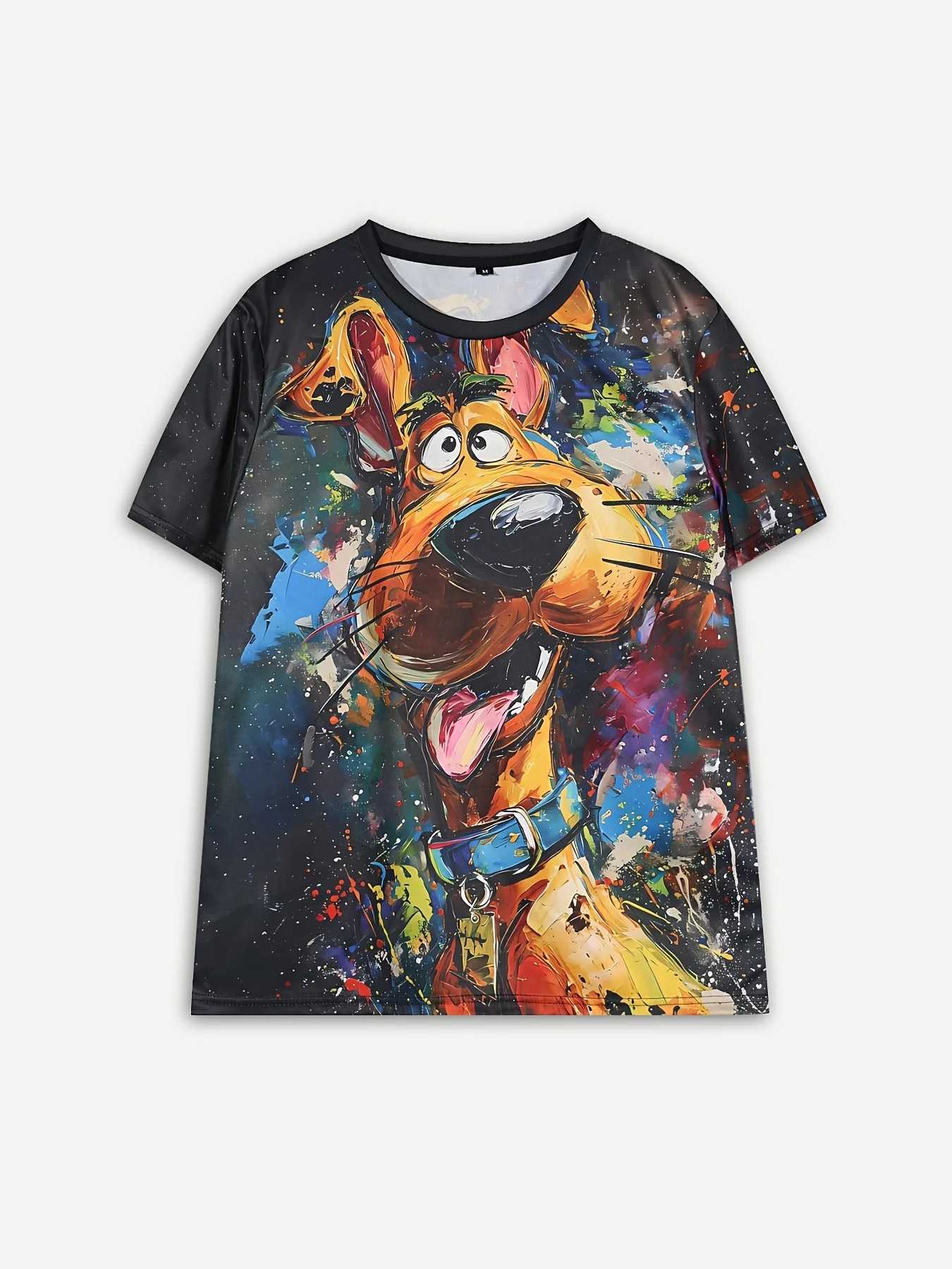 Interesting mens T-shirt cartoon dog print zipper summer casual short sleeved T-shirt fashionable outdoor mens oversized clothingXJ250409
