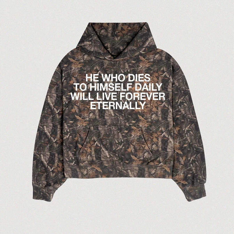 Trendy American Street Letter 3D Printed Leaf Camouflage Hoodie Men's and Women's Casual Top gift for man