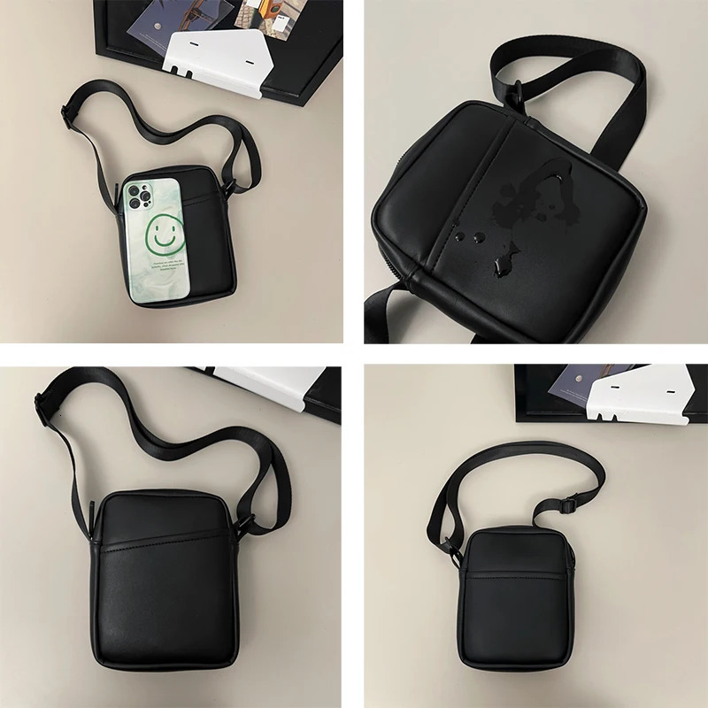 Mini mens shoulder bag fashionable and portable small cross body soft PU leather messenger casual phone 250408