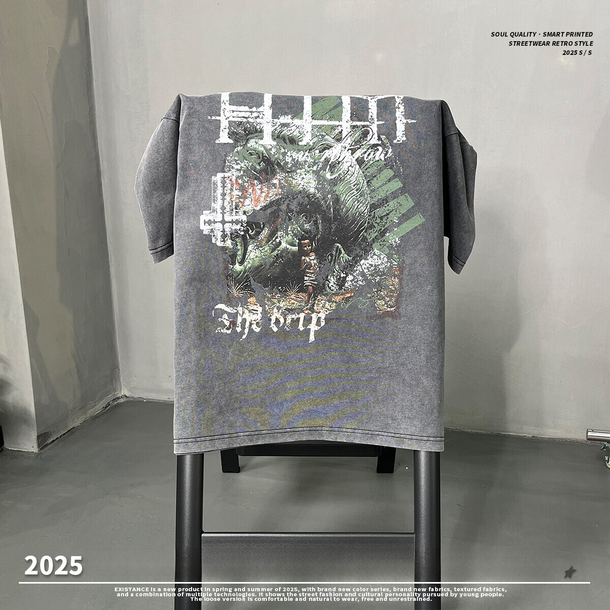 Chain Wear | 2025 Summer Trendy Brand Men's Short sleeved Gothic Rock Washed Outdated Printed T-shirt