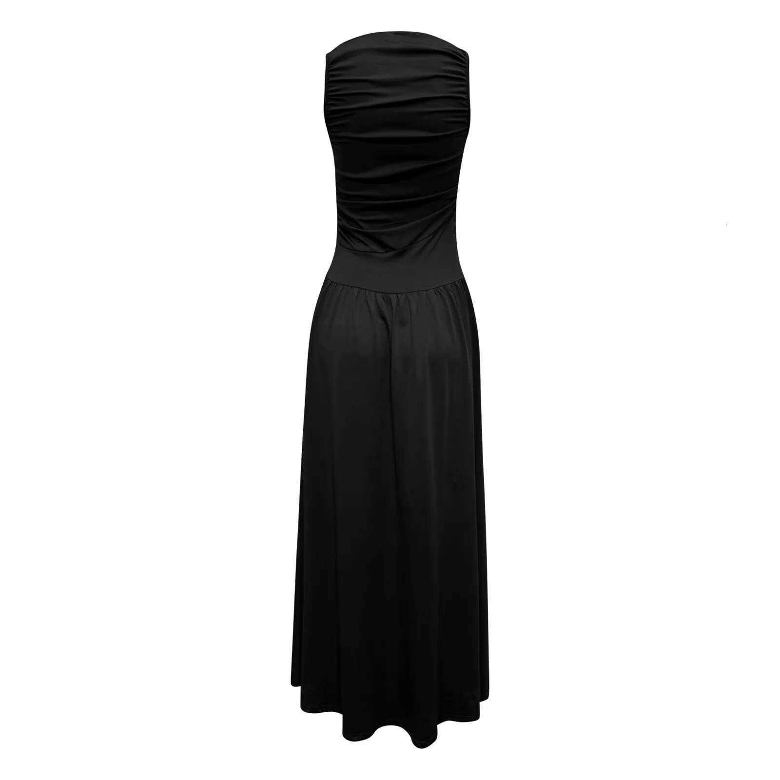 Dongdumaoyi Elegant Sleeveless Maxi Dress For Women Fashion Solid Boat Neck Tank Dresses Ladies Sexy Ruched Long New In