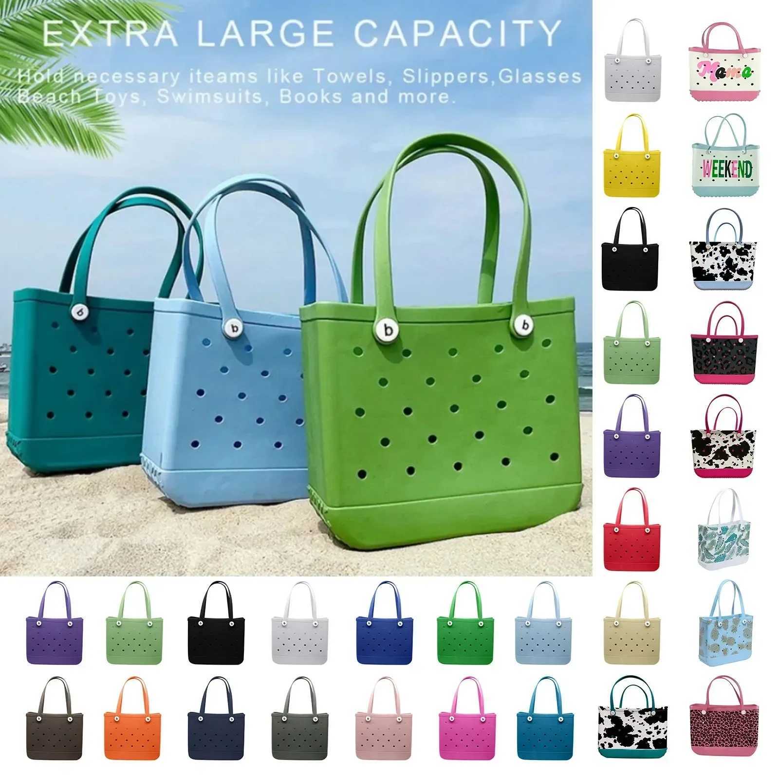 Large Boggs Beach Bag Summer EVA Beach Basket Wen Picnic Tote Bag Holes Waterproof Handbag Pouch Shopping Shoder Bag Z250409