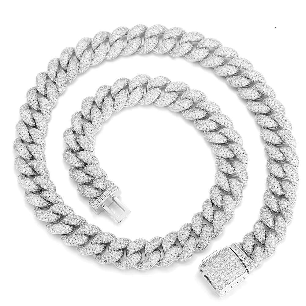 14mm Hip Hop Iced Out CZ Zircon Collar De Cadena Cubana Eslabones Cubano Necklace Miami Cuban Link Chain for Men Women