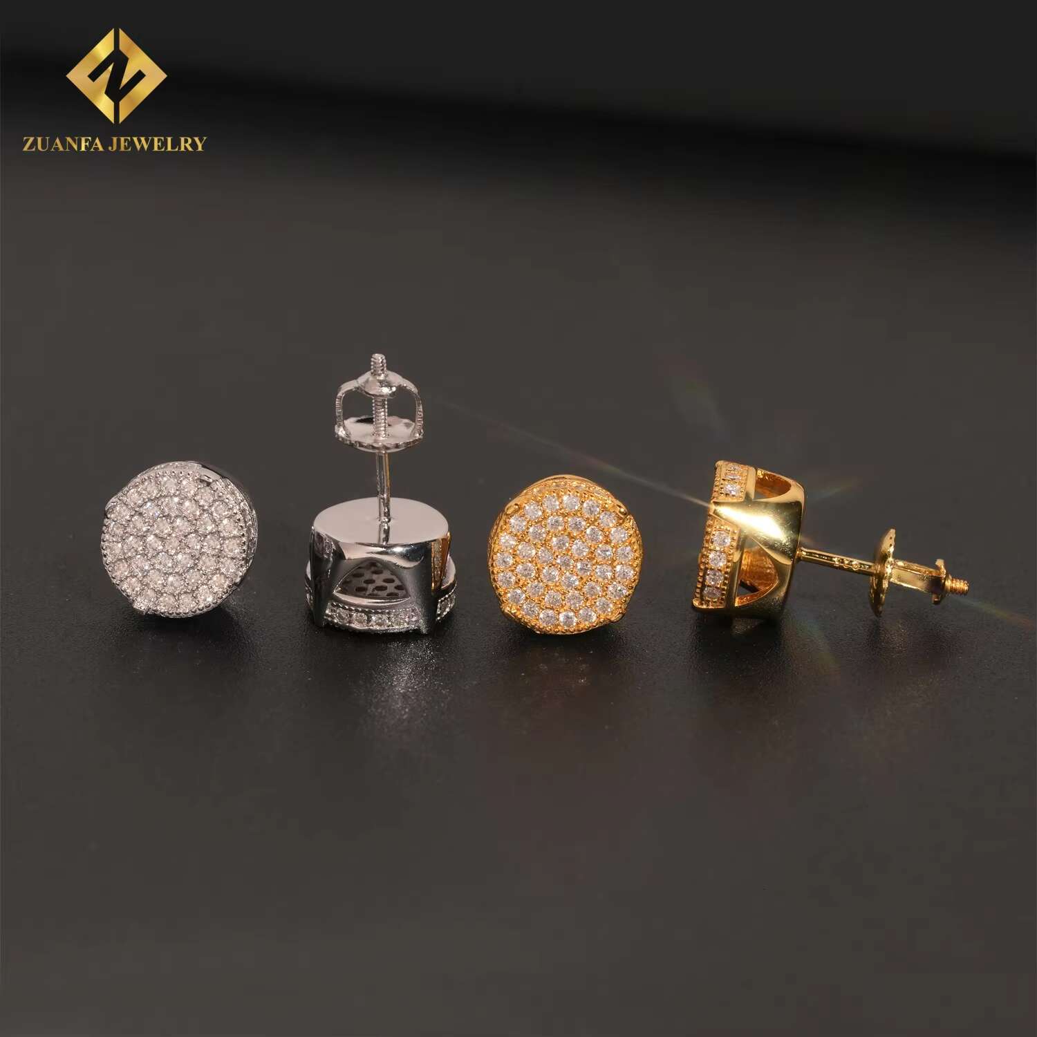 Bulk Stock Fast Shipping Ear Studs 3Rows VVS Moissanite Diamond 925 Silver Hip Hop Jewelry Iced Out Stud Earring Men Women